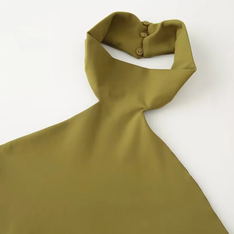 HXAO Halter Top Women Summer 2025 Tanks & Camis Green Blue Tight Tops Sexy Off Shoulder Sleeveless Backless Tops Elegant Vests
