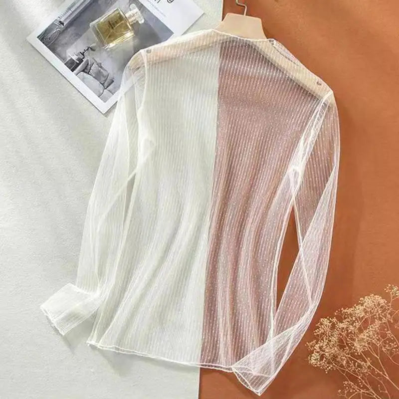 2026  Autumn Hollow Out Mesh T-Shirt Daisy Flower Pattern Crop Top sexy Transparent Long Sleeves Basic Tops For Women Lace Tops