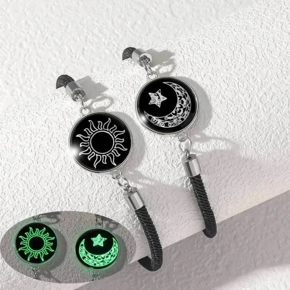 New Moon and Sun Love Time Gem Glow Couple Bracelet - Hand-woven Rope for Couples