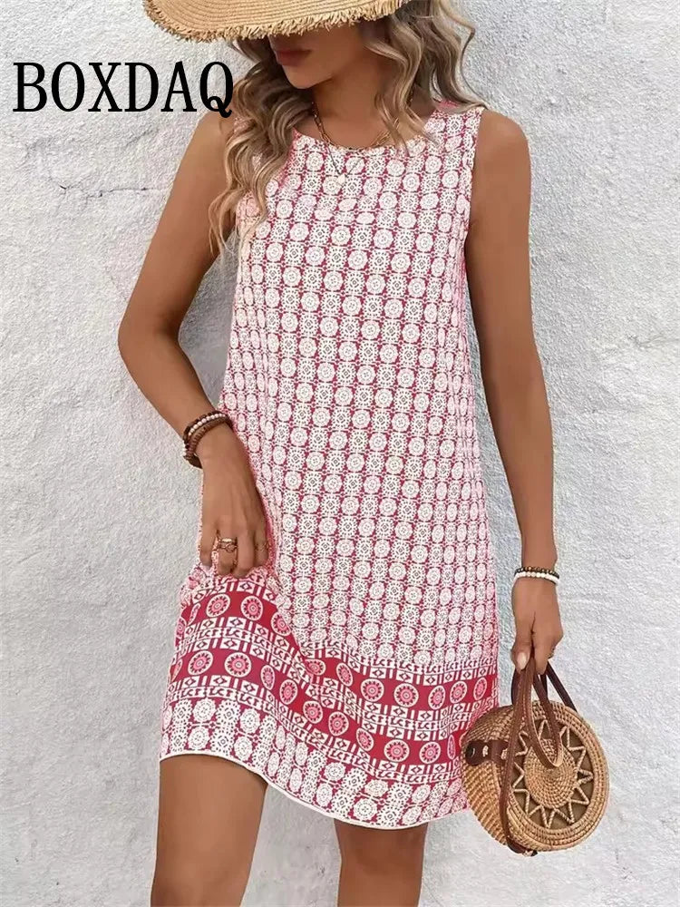 2025 Summer New Floral Sleeveless Sundress Loose Dress Casual Vest Beach Vacation Tank Dress Fashion 3D Print Short A-Line Dress