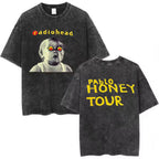 Radiohead Rock Band Washed Cotton T-Shirt – Retro Alternative Rock Graphic Tee, Vintage Distressed Heavyweight Style Unisex Concert Top