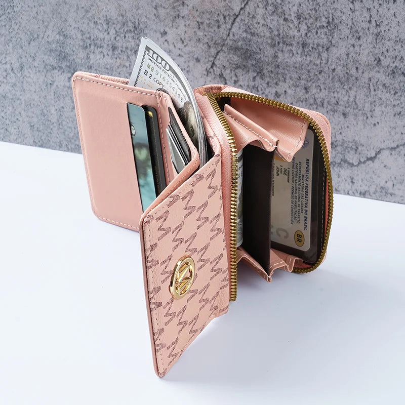 New style women's wallet, short, European and American PU high-end coin purse, printed, multi-card slots, small wallet, money cl