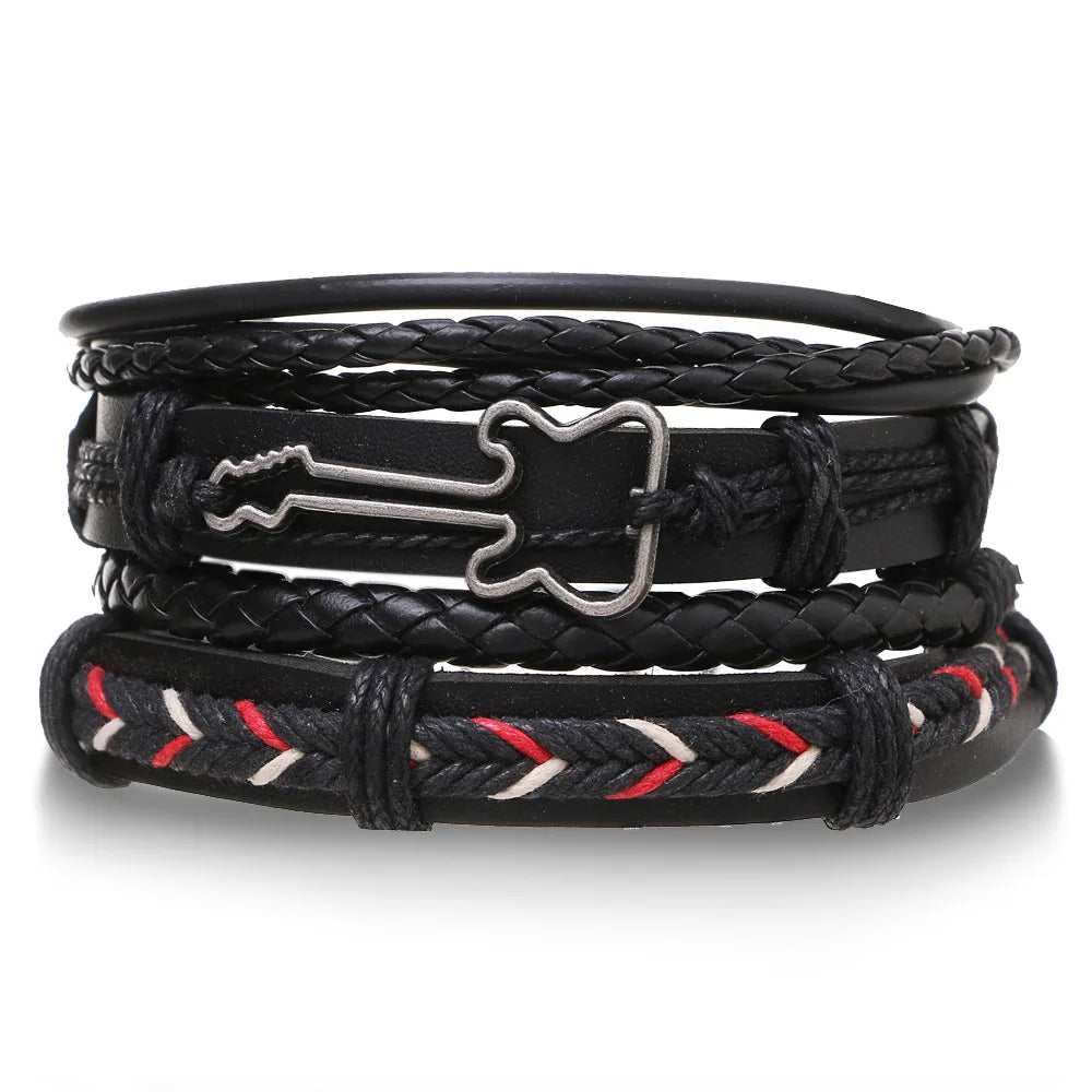 Set Braided Wrap Leather Bracelets for Men Vintage Life Tree Rudder Charm Wood Beads Ethnic Tribal Wristband Rope Bracelet