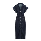 New Long Dresses 2025 Woman Fashion Summer V-neck Single Breasted Slim Fit Denim Skirts Women's Clothing Tops