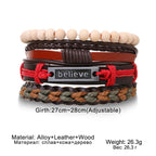 Set Braided Wrap Leather Bracelets for Men Vintage Life Tree Rudder Charm Wood Beads Ethnic Tribal Wristband Rope Bracelet