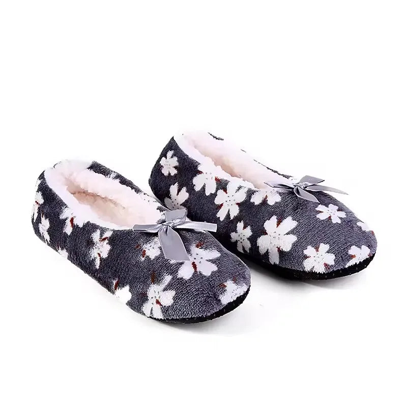 Mntrerm Warm At Home Woman Slippers Cotton Shoes Plush Female Floor Shoes Non-slip Indoor Bow Tie Dots Shoes Woman Home Slipper