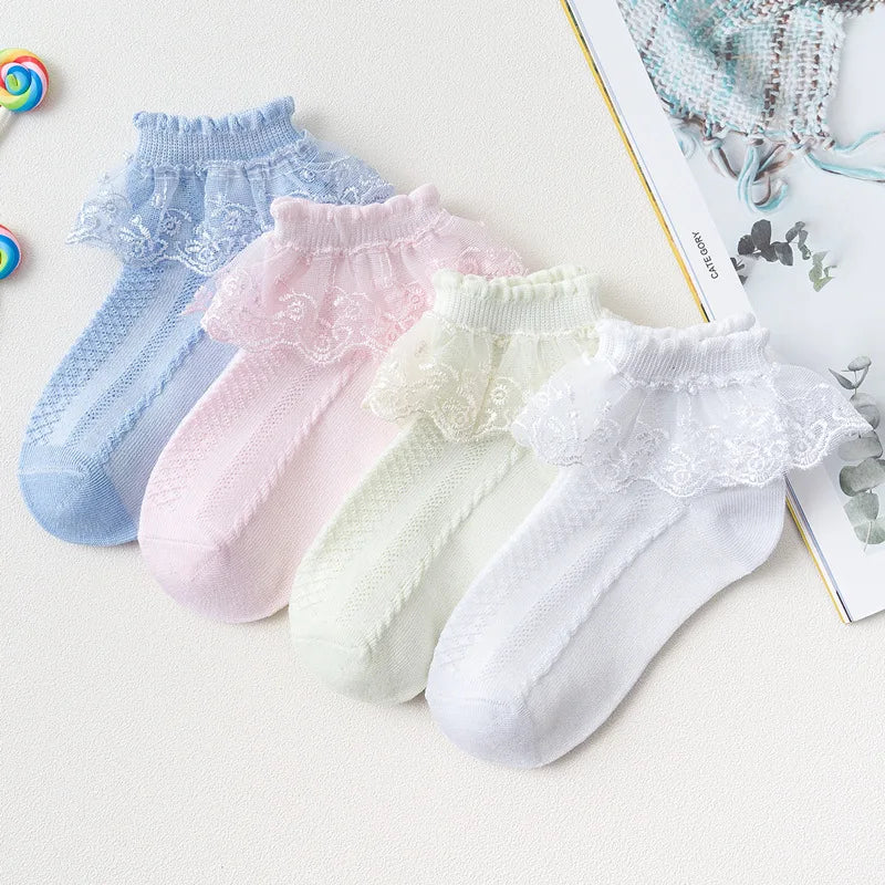 10 Pairs Girls Lace Ruffle Socks Cotton Breathable Comfy Adorable Princess-Style Kids Dance-Ready Socks with Frilly Trim
