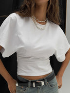 Gray Cropped T-shirt Women's O-neck Corset Tops Fashion Casual Solid Streetwear Spring Summer Short Tee Shirts for Girls