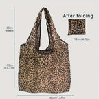 Large Capacity Leopard Print Hand Shopping Bag Women's Daily Folding Handbag