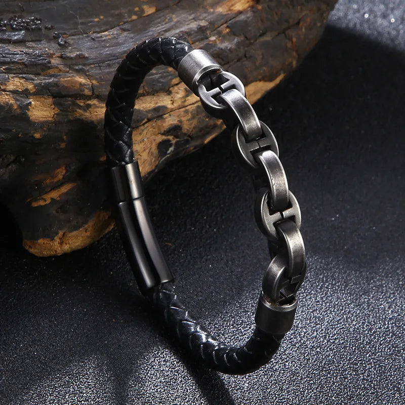 Vikings Jewelry Personalized Pattern Chain Bracelet Men's Thick Section Boy Hip-hop Street Hipster Fashion Jewelry with Wood Box