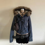 2026 Spring Retro Faux Fur Coats Women 2000s American Vintage Jackets Harajuku Gotihc Punk Clothing Jean Parkas Female Outwear