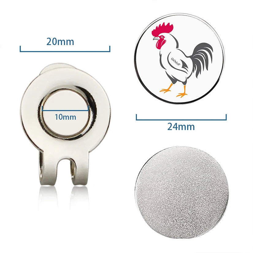 Golf Ball Marker - Rooster Pattern Golf Marker with Magnetic Hat Clip Novelty Gift - Gifts for Golf Lovers Golfer Men Friends