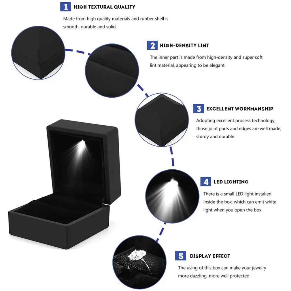 2024 Ring Box With LED Light Jewelry Diamond Ring Box Storage Wedding Ring Box Jewelry Organizer Storage Gift Box