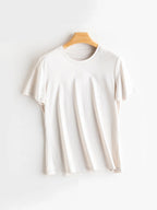 SuyaDream Women Solid T Shirts, Silk Cotton Blend, O Neck, Short Sleeved Solid Tee, 2025 Summer Candy Colors Basic Cozy Top Gree