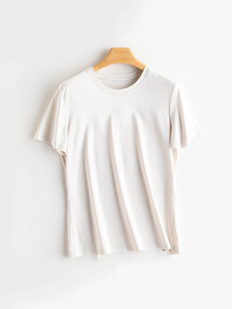 SuyaDream Women Solid T Shirts, Silk Cotton Blend, O Neck, Short Sleeved Solid Tee, 2025 Summer Candy Colors Basic Cozy Top Gree