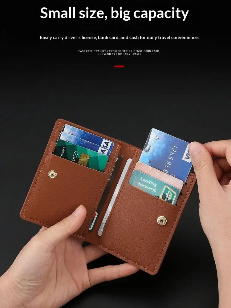 Homefish Solid Color PU Leather Women Short Wallet, Ultra Thin Button Purse, Simple Credit Card Holder Coin Pocket for Ladies