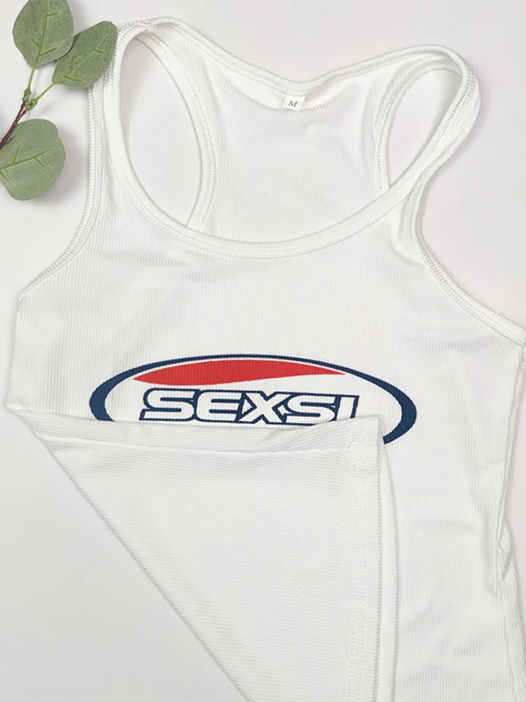 Y2K High Street Tank Tops White Coquett Thin Straps Gyaru Tops Acubi Fashion Women Tops Sexy Letter Printed for Female