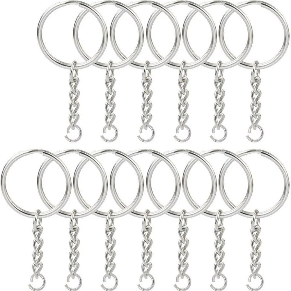 30pcs/pack Silver Color Keyring Keychain Split Key Ring with Chain Climbing Buckles Carabiner Keychain Rings Accessories