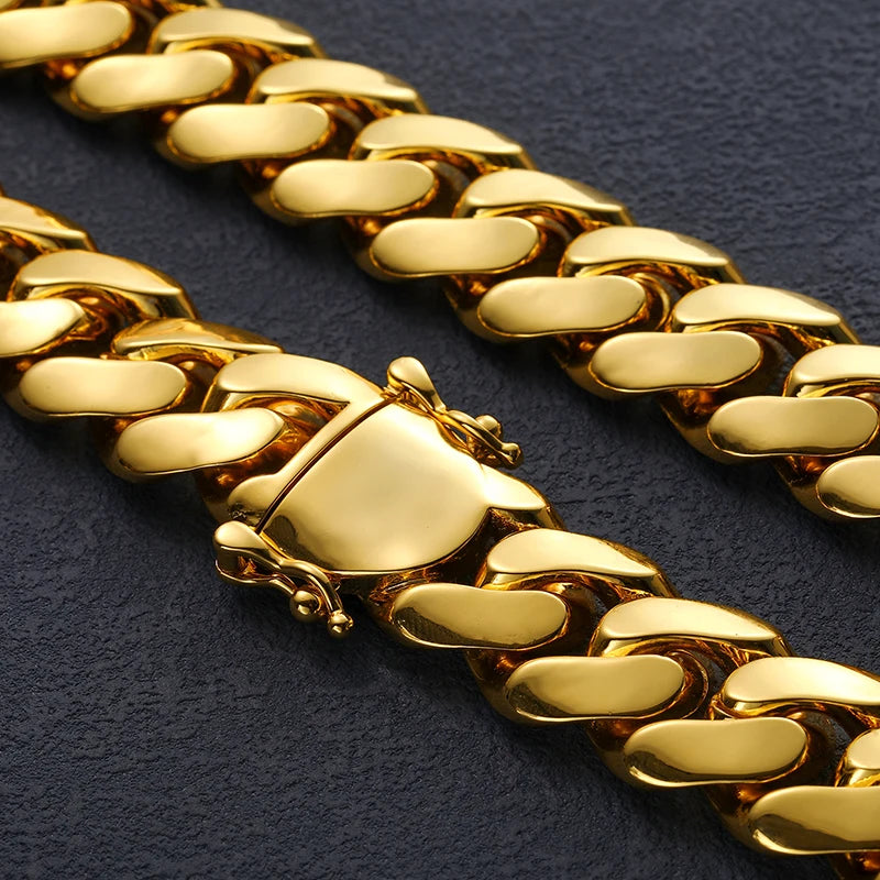 New Hip Hop Jewelry 20mm Heavy Luxury 18K Real Gold Plated Custom Solid Cuban Miami Cuban Link Chain Necklace For Men Wholesale