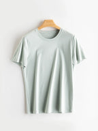 SuyaDream Women Solid T Shirts, Silk Cotton Blend, O Neck, Short Sleeved Solid Tee, 2025 Summer Candy Colors Basic Cozy Top Gree