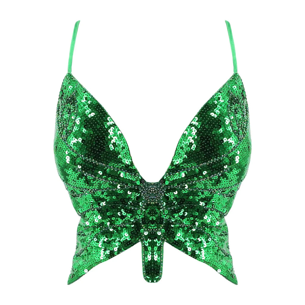 2025 Sparkly Sequin Crop Top Women Clothing Bandage Backless Dance Vest Vintage Party Camisole Tank Tops Clubwear Glitter Outfit
