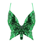 2025 Sparkly Sequin Crop Top Women Clothing Bandage Backless Dance Vest Vintage Party Camisole Tank Tops Clubwear Glitter Outfit
