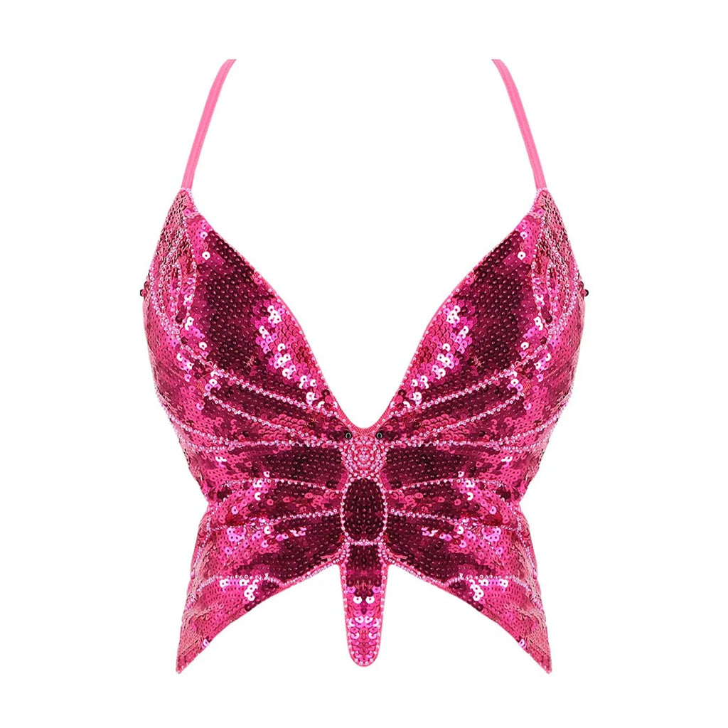 2025 Sparkly Sequin Crop Top Women Clothing Bandage Backless Dance Vest Vintage Party Camisole Tank Tops Clubwear Glitter Outfit