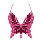 2025 Sparkly Sequin Crop Top Women Clothing Bandage Backless Dance Vest Vintage Party Camisole Tank Tops Clubwear Glitter Outfit