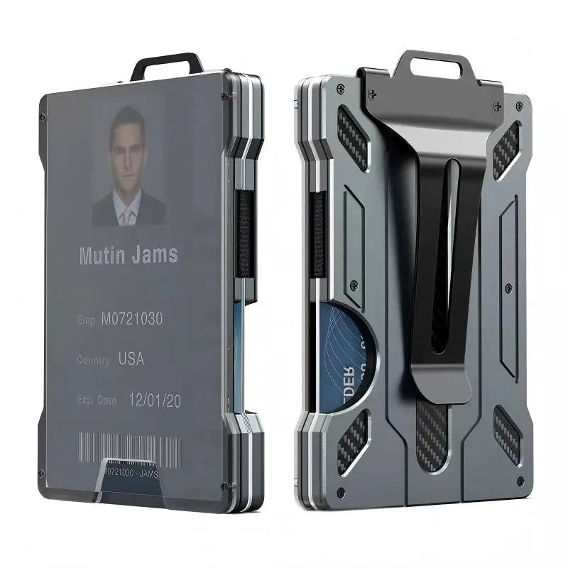 Homefish Slim Metal Wallet For Men RFID Blocking Money Clip Clear ID Window Carbon Fiber Texture Travel Card Holder