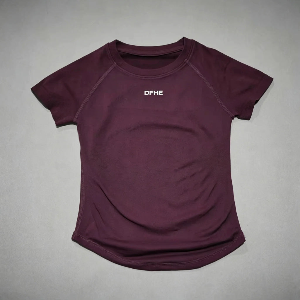 DFHE Women Breathable Sports T Shirt Short Sleeve Round Neck Elastic Casual Tops For Gym Yoga Running Fitness