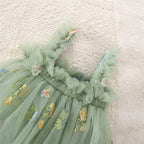 Summer New Princess Style Baby Girl Dress, Sweet Green Floral Chiffon Children'S Clothing (6 Months -5 Years Old)
