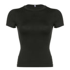 Basic Solid Crop Top Short Sleeve Crewneck Skinny T-shirt Summer Casual Tee for Women Y2K Vintage Top Harajuku Streetwear