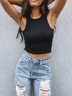 Ribbed Tank Top Women White 2024 Summer Casual Fitness Short Vest Candy Colors Knitted Off Shoulder Sexy Crop Top Women