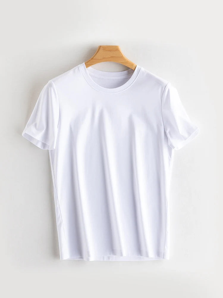SuyaDream Women Solid T Shirts, Silk Cotton Blend, O Neck, Short Sleeved Solid Tee, 2025 Summer Candy Colors Basic Cozy Top Gree