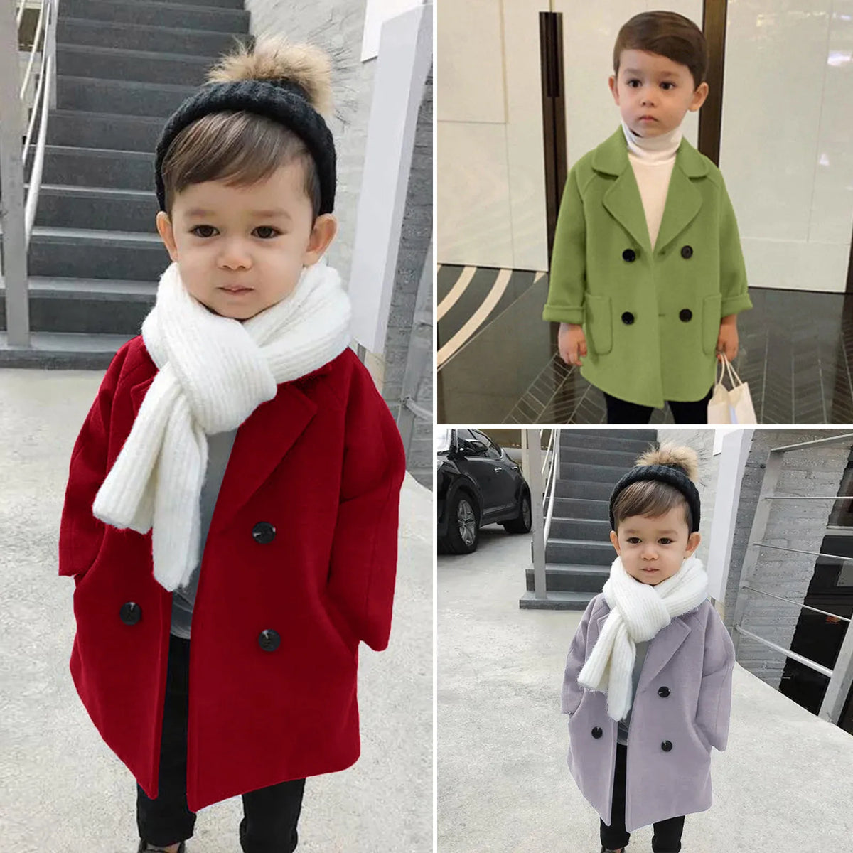 Kids Boys Coats Toddler Kids Baby Girls Boys Plaid Solid Coat Elegant Notched Double Breasted Jacket Boys Plaid Flannel Coat