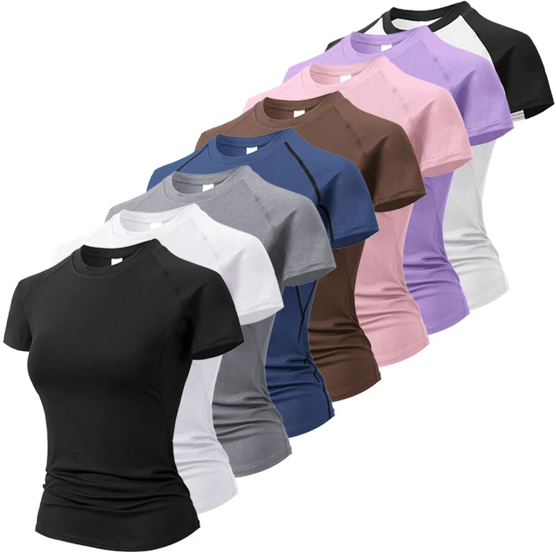 Women's Compression Shirt Short Sleeve Athletic Yoga Running T-Shirt Summer Gym Workout Quick Dry Stretchy Tees Tops Baselayer