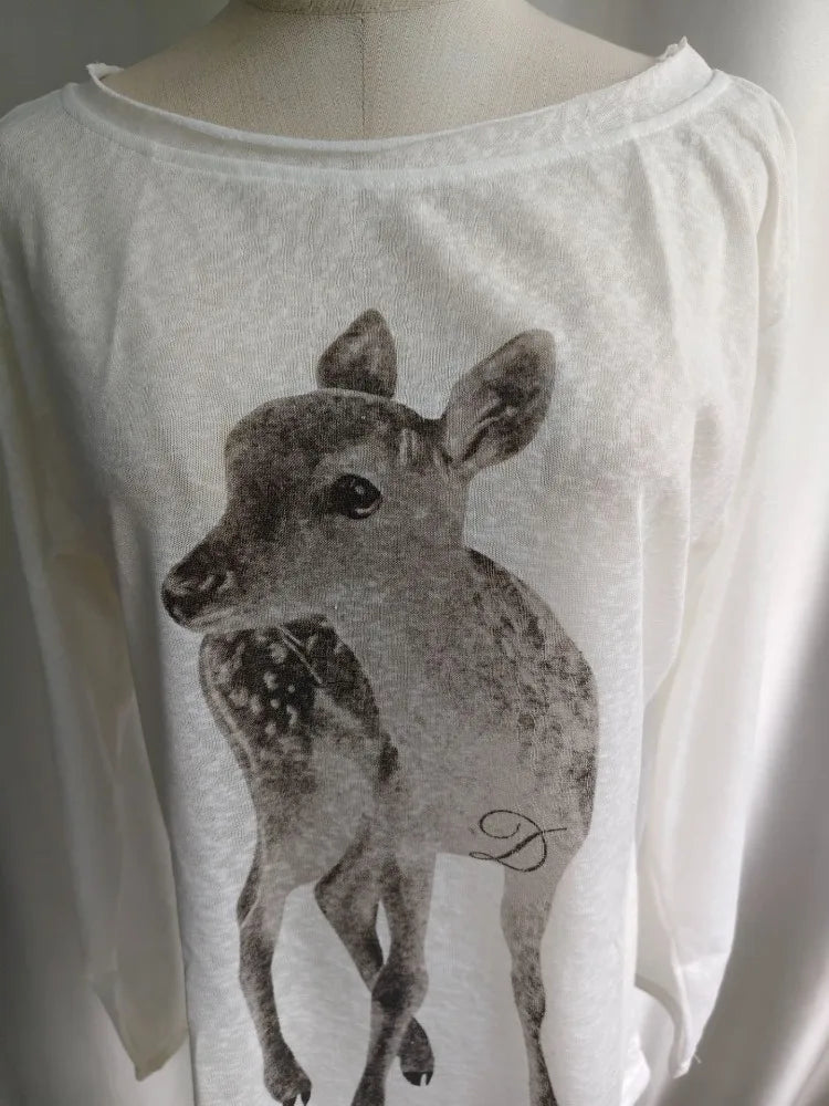 Kimotimo Summer Print Off Shoulder Long Sleeve T-shirt Women 2026 New Casual Transparent Loose Lazy Top Kpop Fashion Y2k Tees