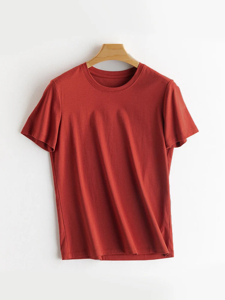 SuyaDream Women Solid T Shirts, Silk Cotton Blend, O Neck, Short Sleeved Solid Tee, 2025 Summer Candy Colors Basic Cozy Top Gree