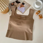 New Wide Shoulder Camisole Square Neck Beautiful Back Threaded Vest Women's Seamless One-piece Fixed Cup Casual Solid Tops