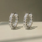 Huitan New Trendy Women Hoop Earrings Full Pave Princess Square Cubic Zirconia Fashion Contracted Female Circle Earrings Jewelry