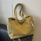 Casual Corduroy Handbag with Zipper Closure Light and Large Capacity Fixed Shoulder Strap Solid Color Daily Commuter Handbag