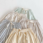 Spring Summer Boys Striped Loose Pants Baby Girl Vintage Casual Linen Cotton Harlan Pants Kids Lace-up Pant Children Clothing