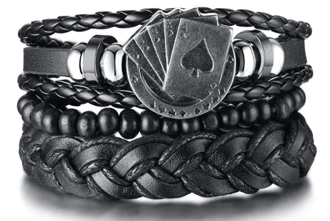 Set Braided Wrap Leather Bracelets for Men Vintage Life Tree Rudder Charm Wood Beads Ethnic Tribal Wristband Rope Bracelet