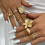 Ingemark 8Pcs/Set Vintage Metal Petal Flower Water Drop Open Rings for Women Trend 2025 Goth Geometric Ring Daily Jewelry Gift