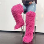 Womens Faux Mongolian Thigh Highs Faux Fur Boots Winter Warm Tall Fur boots