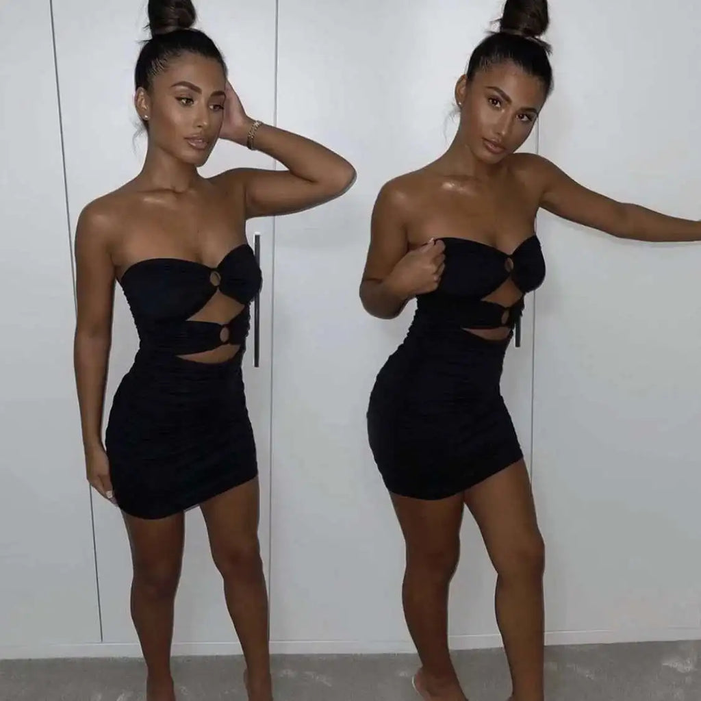 Giyu Sexy Bodycon Dress Women 2026 Summer Club Party Dresses Casual Backless Bow O-ring Hollow Out Ruched Red White Mini Robe
