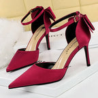 BIGTREE Shoes Bow Woman Pumps Silk High Heels Women Shoes Stiletto Red Wedding Shoes Women Heels Women Sandals 8cm and 10cm