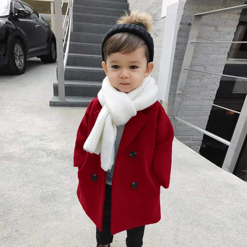 Kids Boys Coats Toddler Kids Baby Girls Boys Plaid Solid Coat Elegant Notched Double Breasted Jacket Boys Plaid Flannel Coat