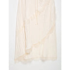 YENKYE Romantic Crinkled Wrap Slip Dress Women Self Tie Waist Lace Trim Irregular Hem Beach Vacation Midi Dresses Female Vestido