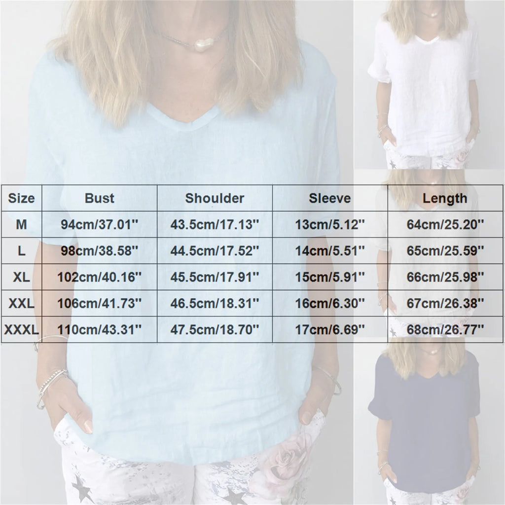 Womens Casual Cotton Linen Blouse Summer V Neck Soft T Shirt Tops Tunic Female Basic Cotton T Shirt C Simple Style Undershirts